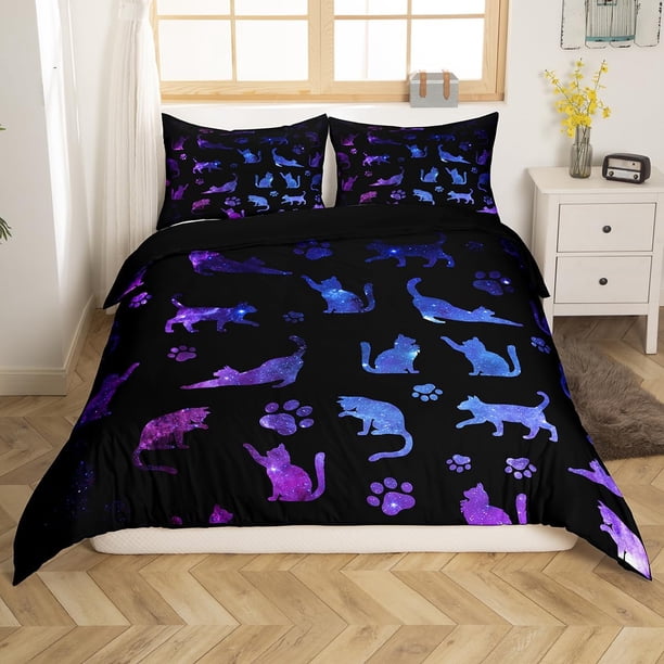 Funda nórdica Queen Cat Lovers Juego de cama para niños Gatos Silueta de dibujos animados