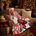 thumbnail image 3 of Red Painterly Floral Flannel Blanket for Botanical Art Fans, Sofa and Living Room Home Decor Housewarming Gift with Soft Layered Bloom Botanical Sofa Scene Motif, 3 of 9