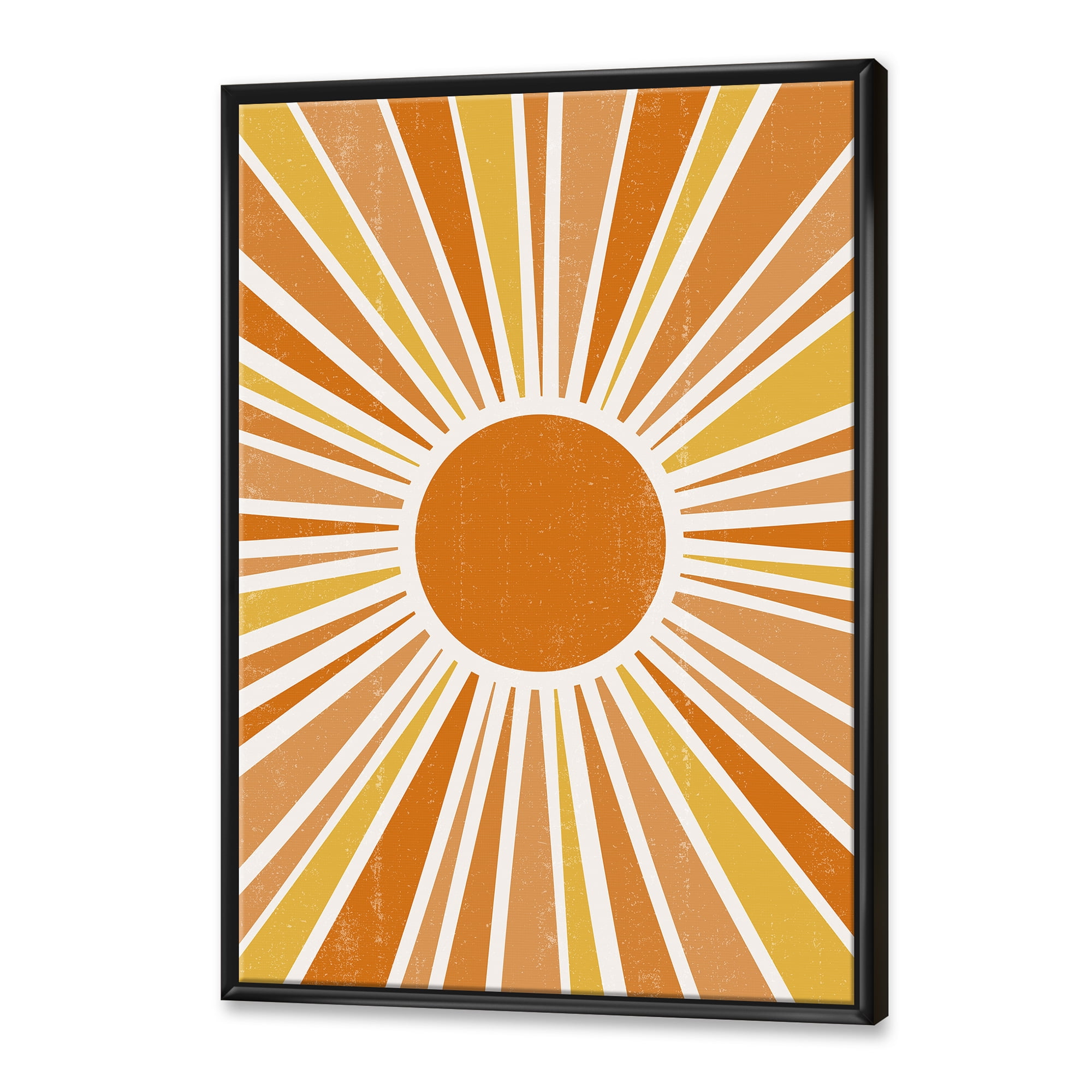 Designart 'Minimal Bright Shining Orange Sun Rays I' Modern Framed Canvas Wall Art Print