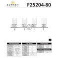 thumbnail image 2 of Sunset Lighting Qairo 4Lt Mb Vanity With Clear Seeded Glass Bright Satin Nickel F25204-80, 2 of 2