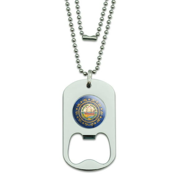 Rustic New Hampshire State Flag Distressed USA Military Dog Tag Bottle Opener Pendant