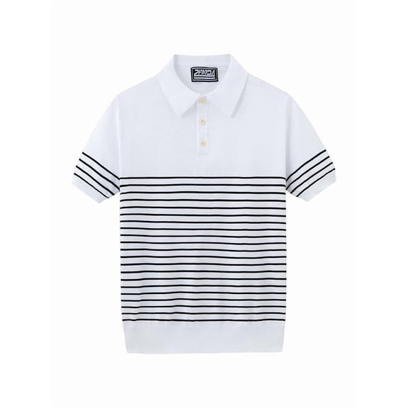 Men'S Knit Tops Short Sleeve Striped Golf Shirts Light-Weight Casual Collared T Shirt White XL