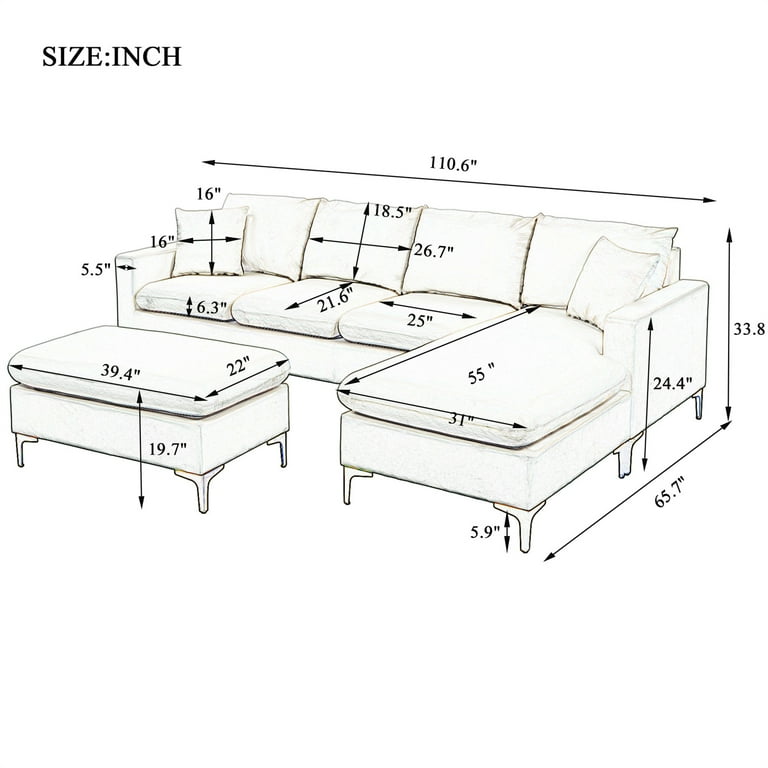 L Shape Sofa Standard Size Baci Living Room