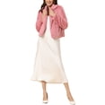 thumbnail image 2 of INSPIRE CHIC Women's Notch Collar Long Sleeve Open Front Faux Fur Fluffy Cropped Jacket S Pink, 2 of 6