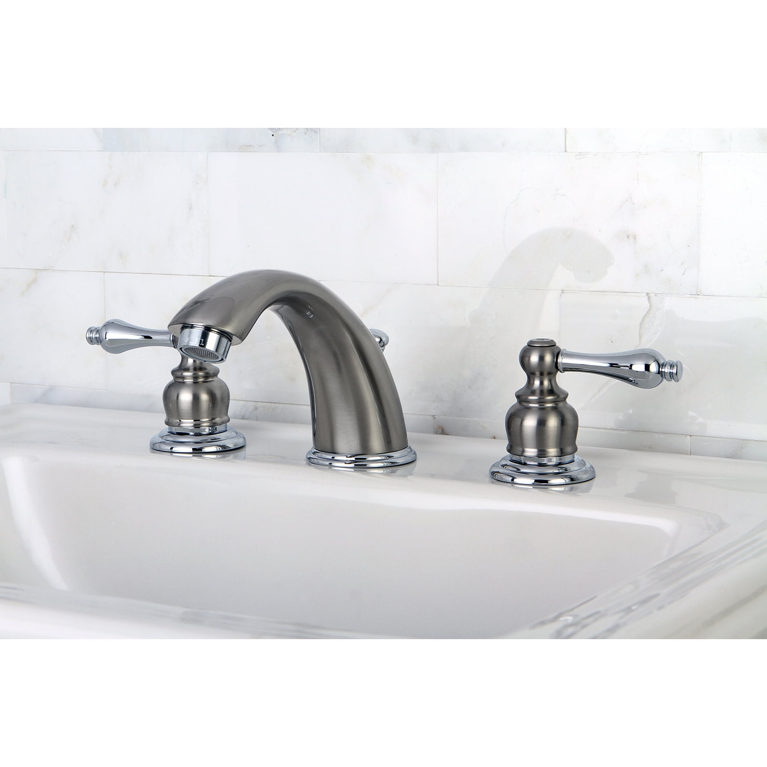 Kingston Brass KB977AL Victorian Widespread Bathroom Faucet, Brushed Nickel/Polished Chrome