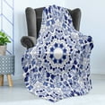 thumbnail image 4 of Flower Soft Flannel Fleece Throw Blanket, Middle Eastern Swirl Petals with Ottoman Folk Art Effects Boho Design, Cozy Plush for Indoor and Outdoor Use, 60" x 80", Blue, by Ambesonne, 4 of 5