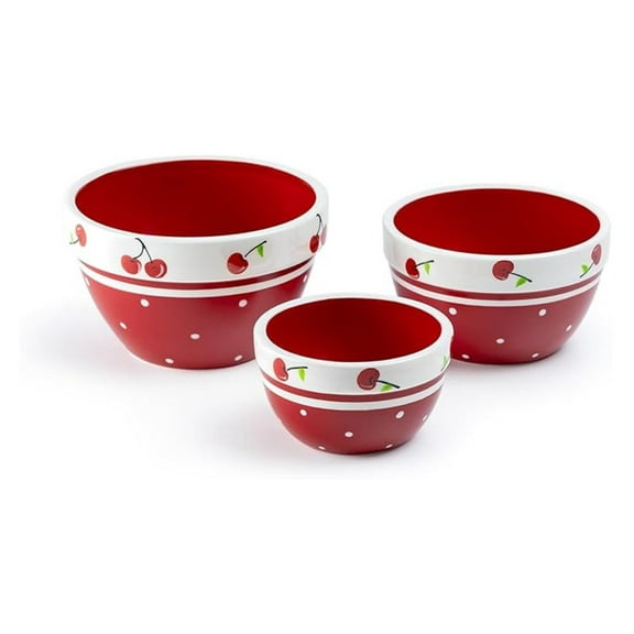 Red Mixing Bowl Set - 3 Piece Ceramic Bowls for Kitchen - Hand Painted Stoneware Nesting Bowls - Serving & Prep Bowls - 7/14/23oz