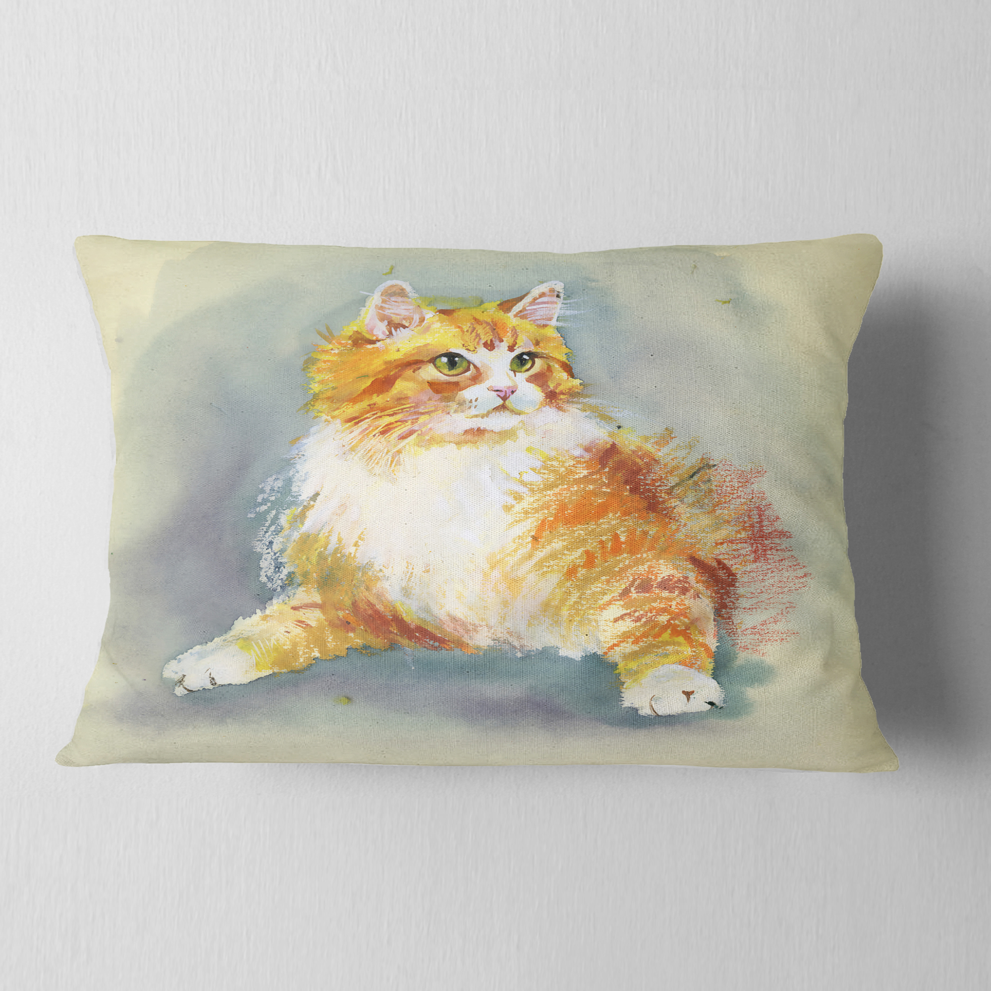 Designart Hand Drawn Watercolor Cat - Animal Throw Pillow - 12x20