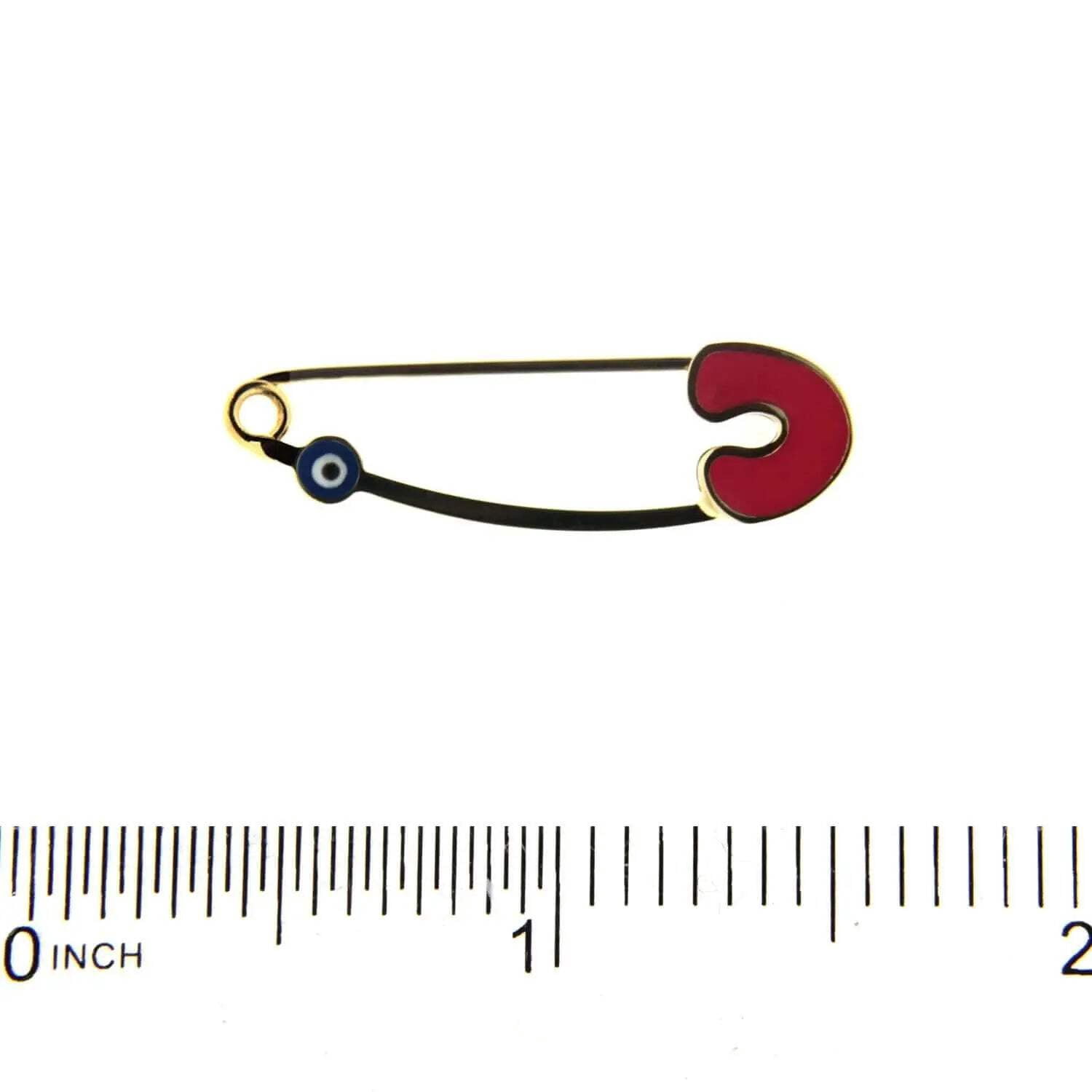 18k Solid Yellow Gold Pink Enamel  and blue Mini  Eye Safety Pin 1.14 inch