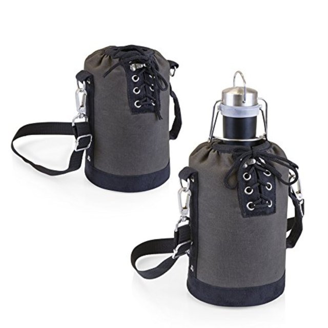 Bolsa Growler aislada con 64 oz. Growler de acero inoxidable, (gris con detalles negros y Growler negro mate) Picnic Time Family of Brands 610-84-105-000-0