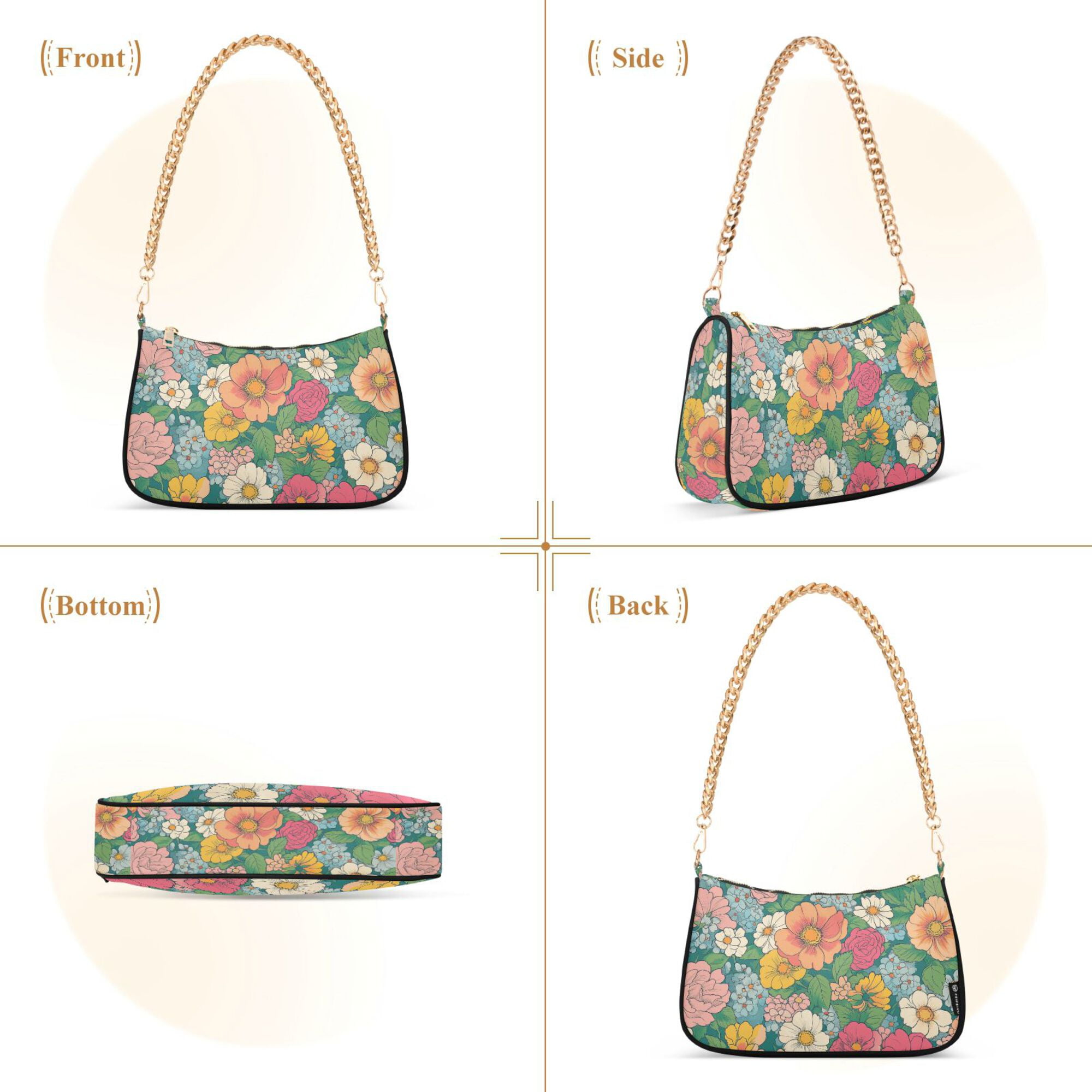 FORMRS Womens Shoulder Bag with Chain Strap Clutch Purse Cute Tote Handbag, Floral Pattern