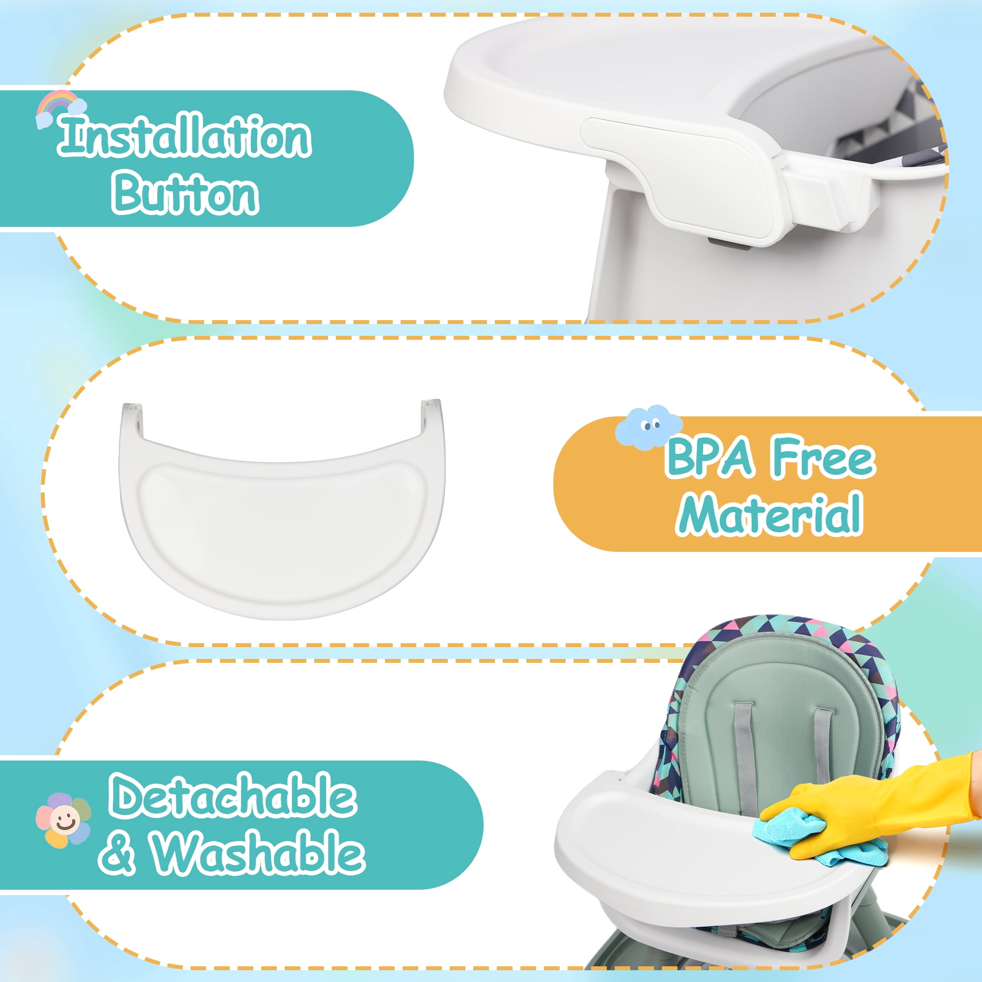 Reasea 15-in-1 Portable Baby High Chair, Convertible High Chair for Babies and Toddlers, Light Green