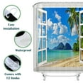 thumbnail image 3 of 3D Palms Ocean Tropical Island Beach Shower Curtain, Fabric Cloth Polyester Waterproof Bath Curtain, Maldives High-Resolution Photography Home Decor Bathroom Textile Leisure Shower Curtain, 3 of 4