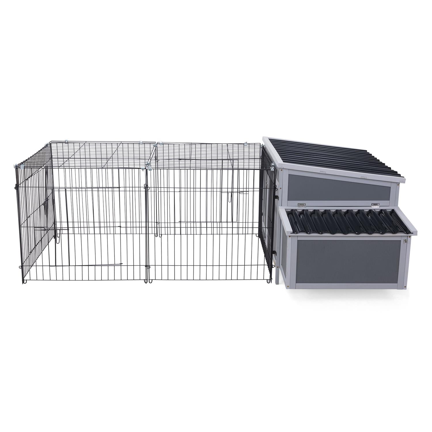 Pefilos 37" Wooden Chicken Coop, Two Nesting Boxes Large Hen House with Wire Mesh Fence, Gray Pefilos 37" Wooden Chicken Coop, Two Nesting Boxes Large Hen House with Wire Mesh Fence, Gray
