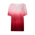thumbnail image 5 of ZQGJB Summer Tops for Women Cute Tie Dye Gradient Printed Vacation Tees Trendy Half Button V Neck Boho Short Sleeve Ombre T Shirts Casual Loose Comfy Tunics Multicolor#10 L, 5 of 5