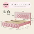 thumbnail image 6 of 4 EVER WINNER Queen Bed Frame, Upholstered Platform Bed Frame with Headboard and Footboard, Diamond Headboard and Footboard Design, Pink, 6 of 7