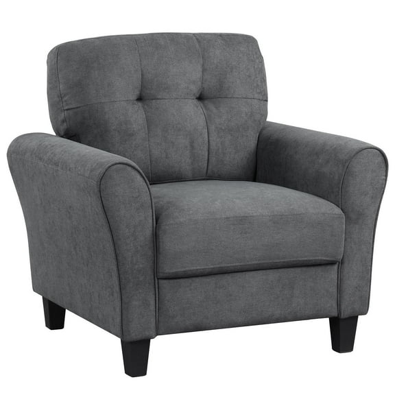 Giantex Modern Mid-Century Accent Chair, Linen Chair w/Tufted Back & Thick Cushion, Upholstered Armchair
