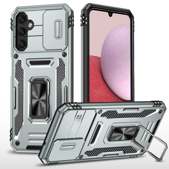 Allytech for Samsung Galaxy A14 5G Case with Ring Holder & Slide Camera Cover, Ring Kickstand Drop Proof Magnetic Heavy Duty Rugged Hybrid Phone Case Cover for Samsung A14 5G 6.6" 2023, Gray