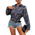 thumbnail image 4 of Txlixc Blusa, chaqueta con botones estampado casual cuello de cuaderno manga larga top suelto Txlixc moda, 4 of 8