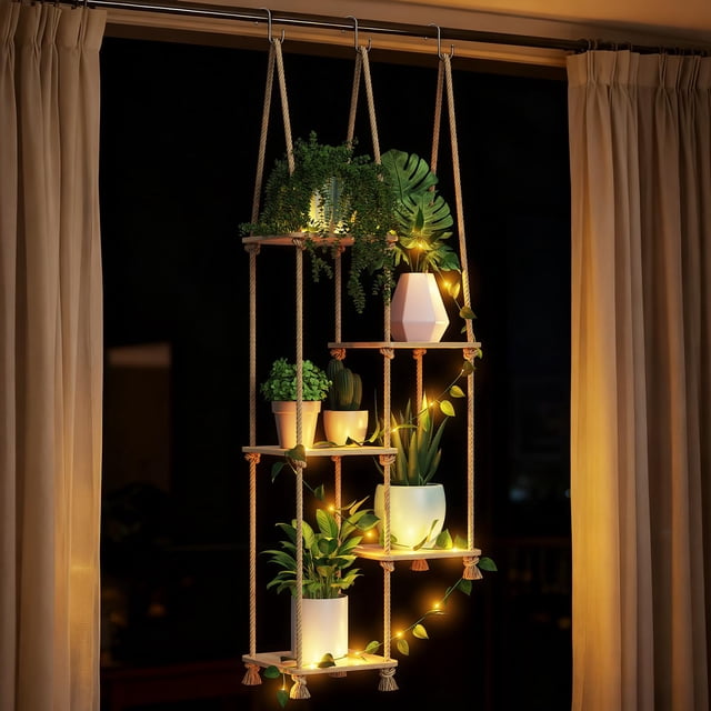 Estantería para Plantas ROSSNY de 5 Niveles para Ventana con Guirnalda de Vid LED