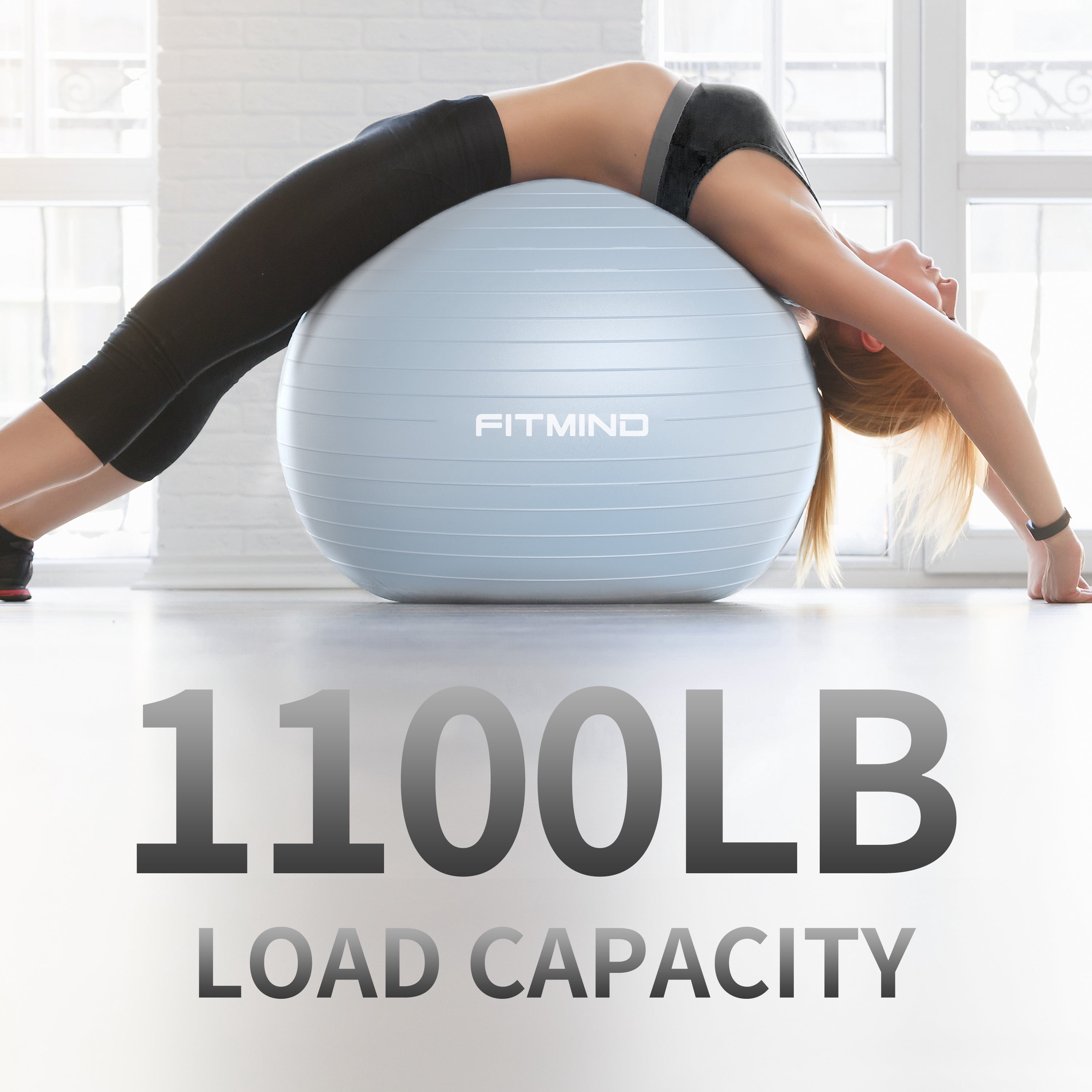 FITMIND Thick Exercise Ball 21.7" for Yoga and Pilates, 1100lb Load Bearing, Hand Pump, Anti-Burst, Blue