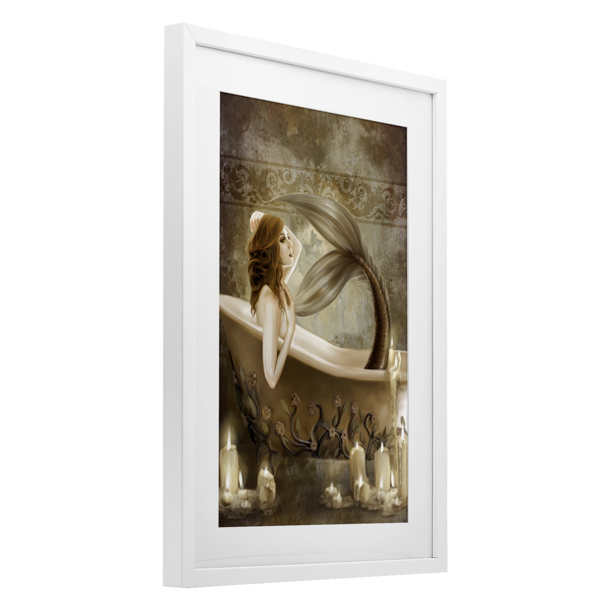 Stupell Industries Sepia Bath Time Mermaid White Framed Print Under Glass, design by Selina Fenech