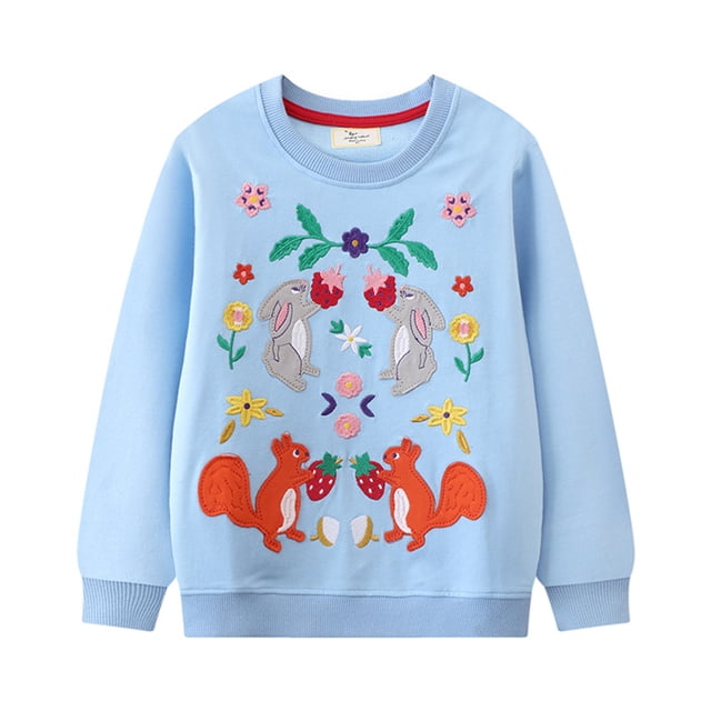 TIWEKE Chandail à Capuchon Décontractés pour Filles, Chandails en Molleton pour Enfants, Imprimé Animal, Chandail à Manches Longues, Col Rond, Mode Printemps Automne, Tailles 6-7 Ans