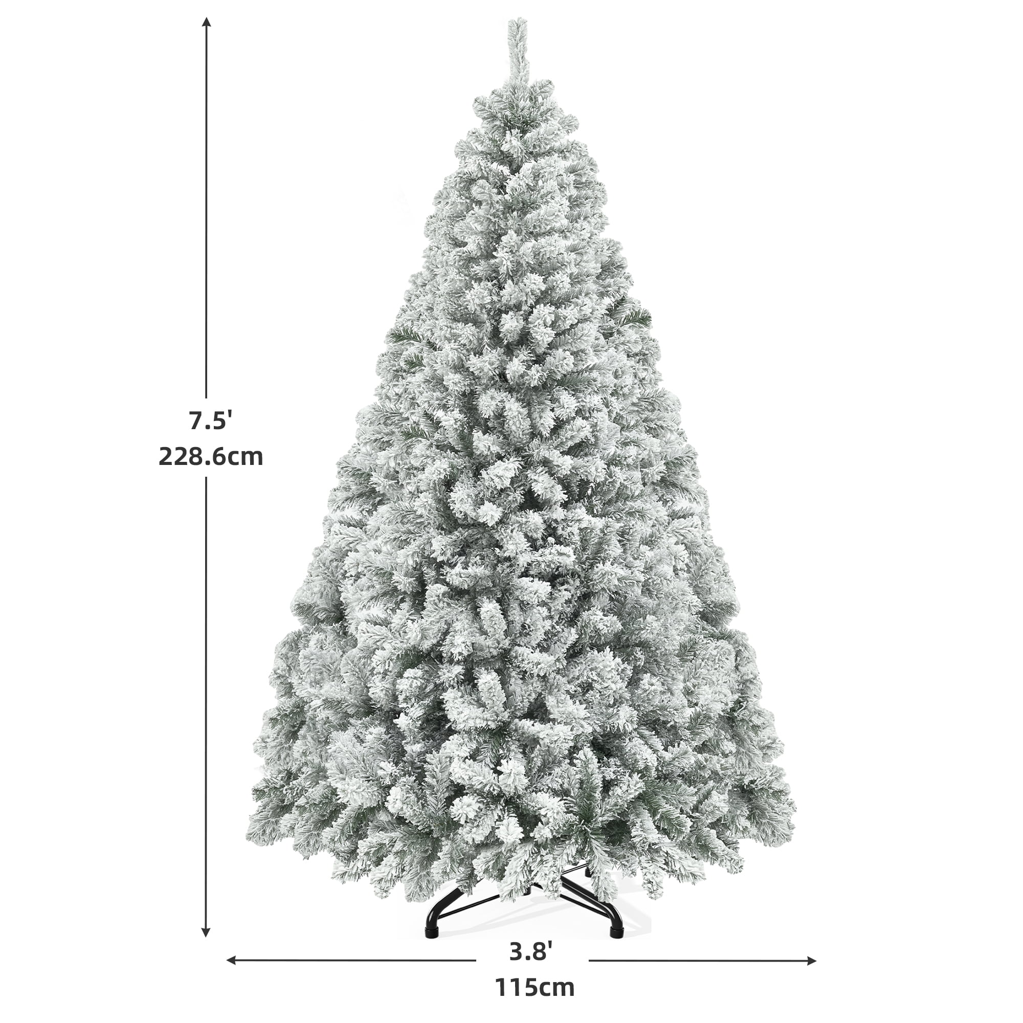 Uforic 7.5ft Snow Flocked Artificial Christmas Pine Treem with 1346 Branch Tips, Foldable Metal Base, for Home Store Office Party Decoration ,White(NO Light)