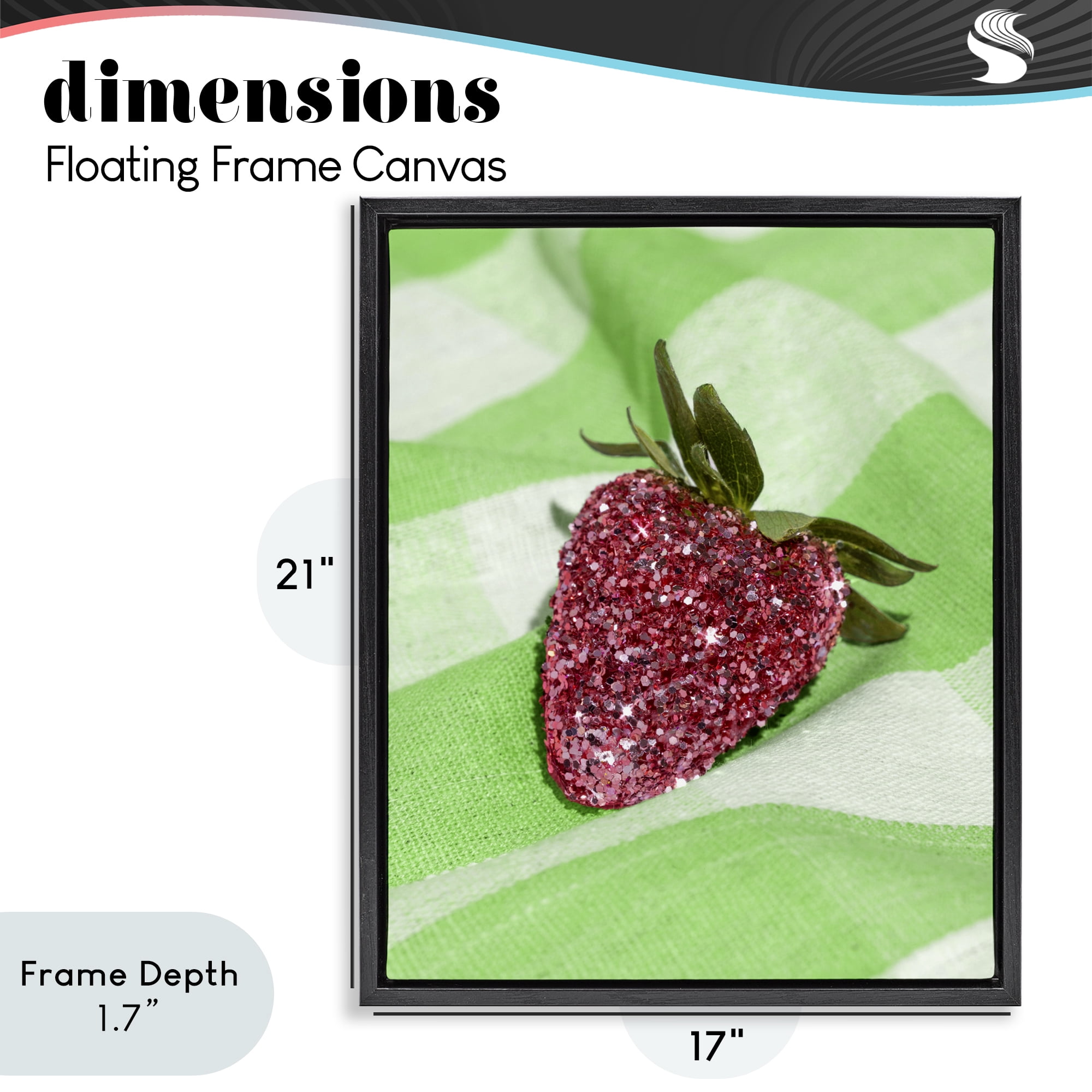 Stupell Industries Glimmer Strawberry on Green Black Framed Floater Canvas Wall Art, design by LISH Creative