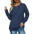 thumbnail image 2 of Sarapandan Women Round Neck Shirts Curved Hem Shirts Casual Pure Color Shirts Long Sleeves Pullover Ocean Blue S, 2 of 6