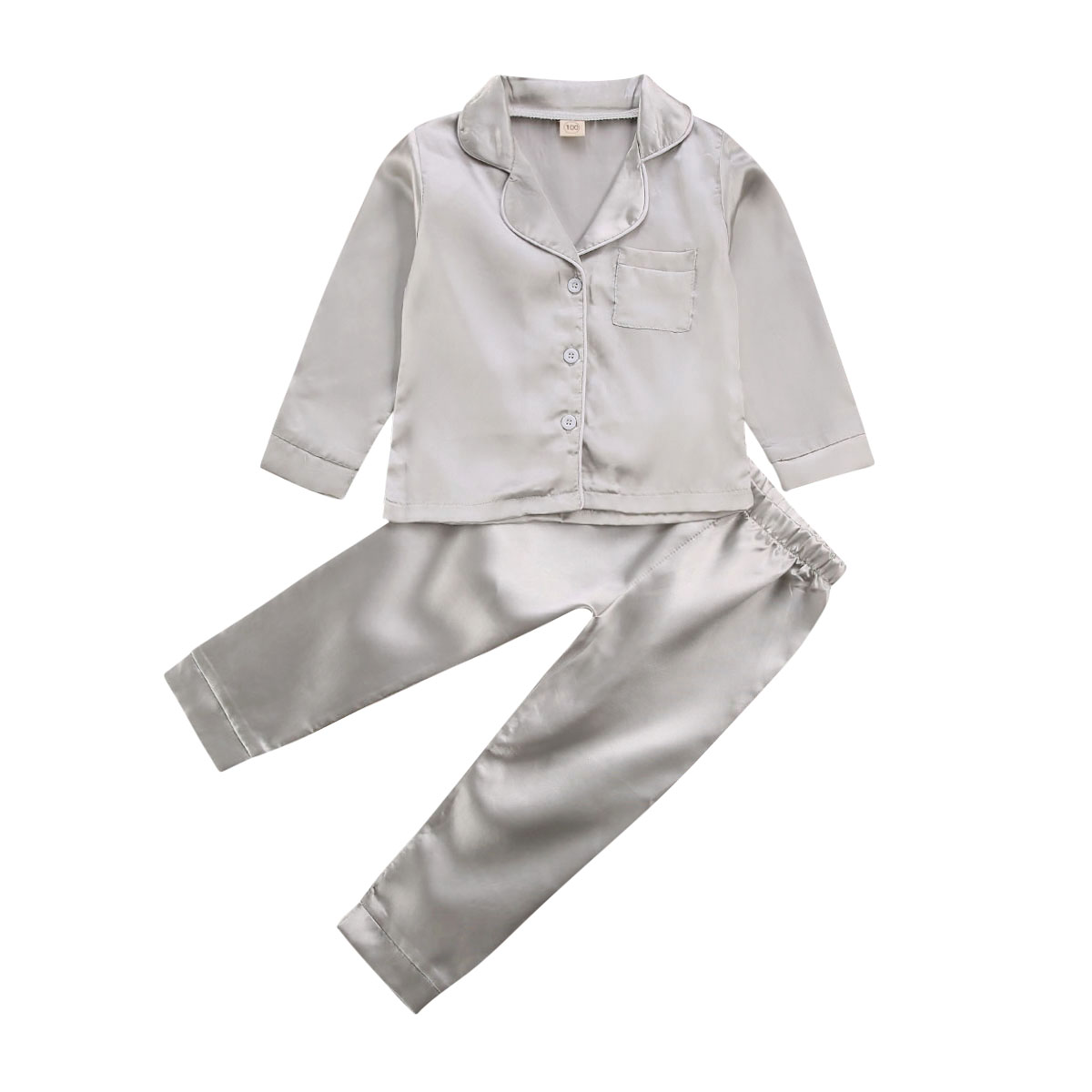 Dewadbow Childrens Kids Pyjamas Silk Satin Top Pant Nightwear Girls Boys Pjs Stock - image 1 of 5