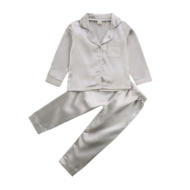 Dewadbow Childrens Kids Pyjamas Silk Satin Top Pant Nightwear Girls Boys Pjs Stock