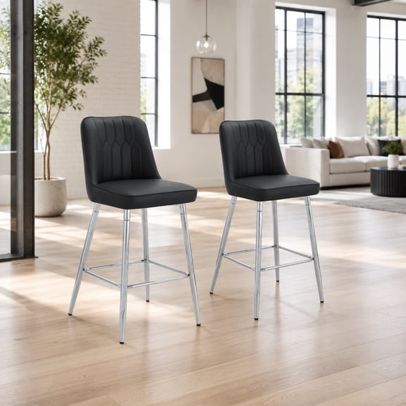 TesNus Counter Height Bar Stools Set of 2, 27" Black PU Chairs for Kitchen Island
