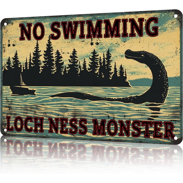 Aluminum Metal Signs No Swimming Loch Ness Monster Metal Tin Sign for Home Kitchen Retro Decor Yard Garden Outdoor 12×8 Inches