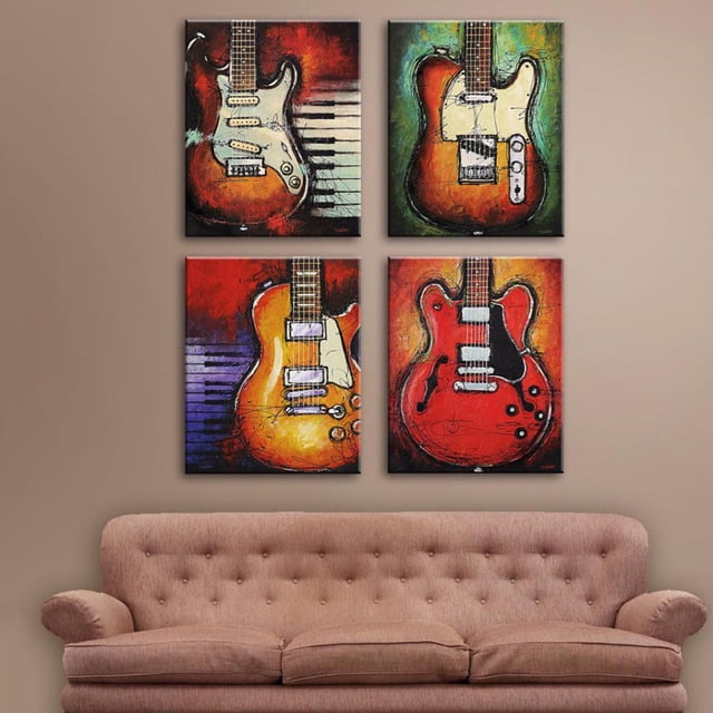 Moderno Para Colgar En , Imagen, Arte, Pintura, Pintura, Ilustraciones, Para La Decoración para hogar Guitarras BLESIY Pintura de la lona