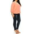 thumbnail image 3 of Women's Plus size Solid 3/4 Sleeve Blouse with Puff Sleeves and Lace and Pearl Accent, 3 of 5