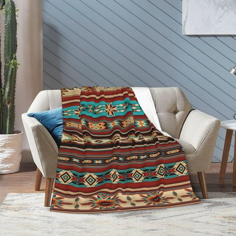 Southwest Aztec Western Throw Blanket Soft Flannel Blanket Warm Blankets Lightweight Tufted Fuzzy Flannel Fleece for All Seasons Bed Couch Sofa Chair