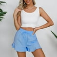 thumbnail image 4 of IDALL Athletic Shorts for Women Linen Shorts Women Casual Shorts Comfy Drawstring Lace Up Elastic Waist Summer With Pockets Wide Leg Shorts Summer Shorts Lounge Shorts Women Light Blue S, 4 of 8