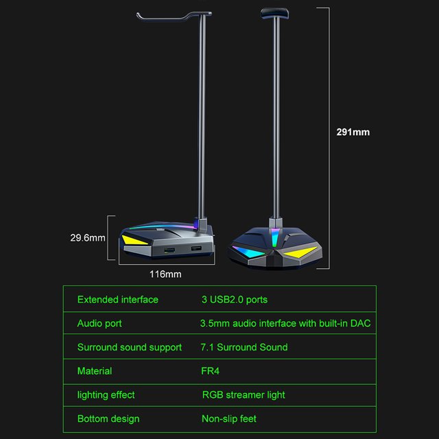 Audífonos Soporte para RGB Soporte para Gamer con 3 puertos de expansión USB