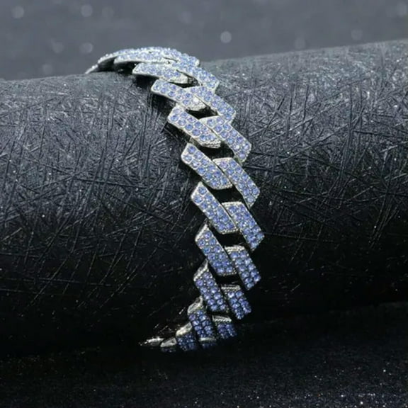 Blue Miaimi Cuban Link Chain for Mens Womens Hip Hop Choker Necklace/Bracelet