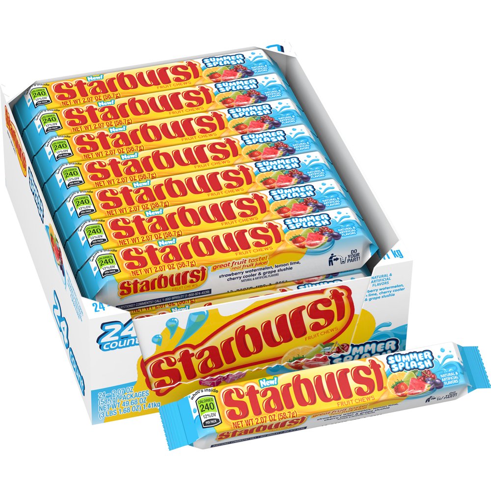 Starburst Summer Splash Fruit Chews Candy, 2.07 ounce (24 Single Packs