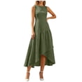 thumbnail image 6 of Vivianyo HD Women's Sleeveless High-Low Midi Dress, Round Neck Flowy Ruffle Hem Casual Formal Dress , Women's Army Green, Sizes S-2XL, 6 of 10