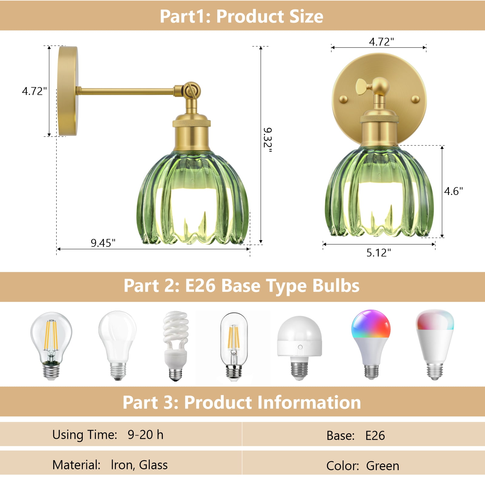 GCGAFUL Vintage Battery Operated Wall Sconce with Tulip Glass Lampshade, USB Rechargeable Battery Powered Wall Light for Bedside Bedroom Doorway Living Room，Set of Two