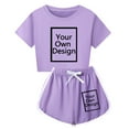 thumbnail image 3 of Teen Girl Summer Outfits Solid Color Short Sleeve Casual T-Shirt Tops + Shorts Pants Girls 2 Piece Outfits Girls Size 11-12T Clothes Girls Clothes, 3 of 4