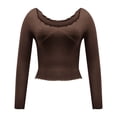 thumbnail image 3 of Idoravan Slim Fit Women Long Sleeve T-shirt Basie Tees,Women's Long Sleeved Ruffled Round Neck Tight Top Coffee XL, 3 of 4