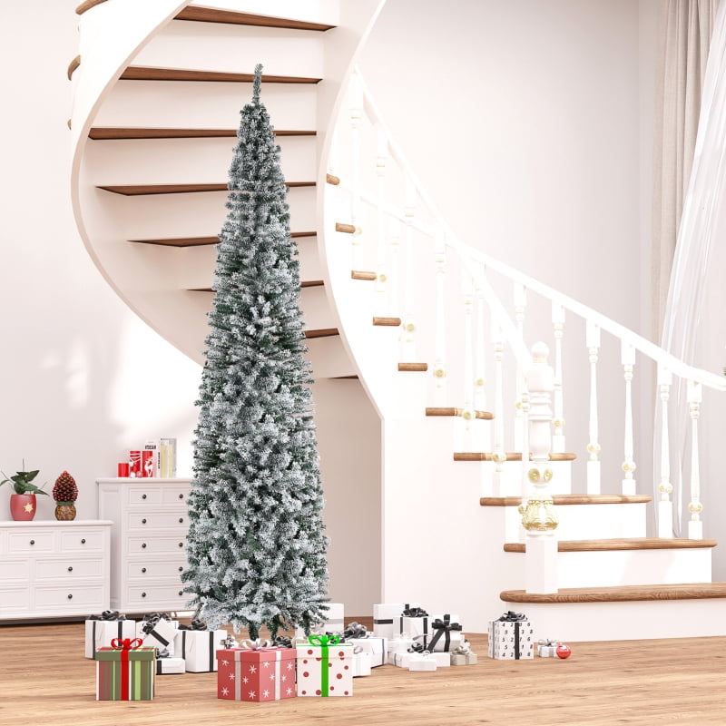 Alvantor Christmas Tree Flocked Pencil with 1014 Tips, Foldable Metal Stand 27.5"x27.5"x108" 9ft Green