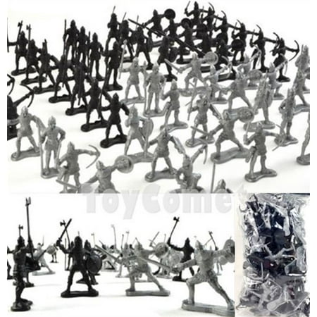 - 60PCS Set Medieval Knights Warriors Kids Toy Soldiers Figure Models Black Silver