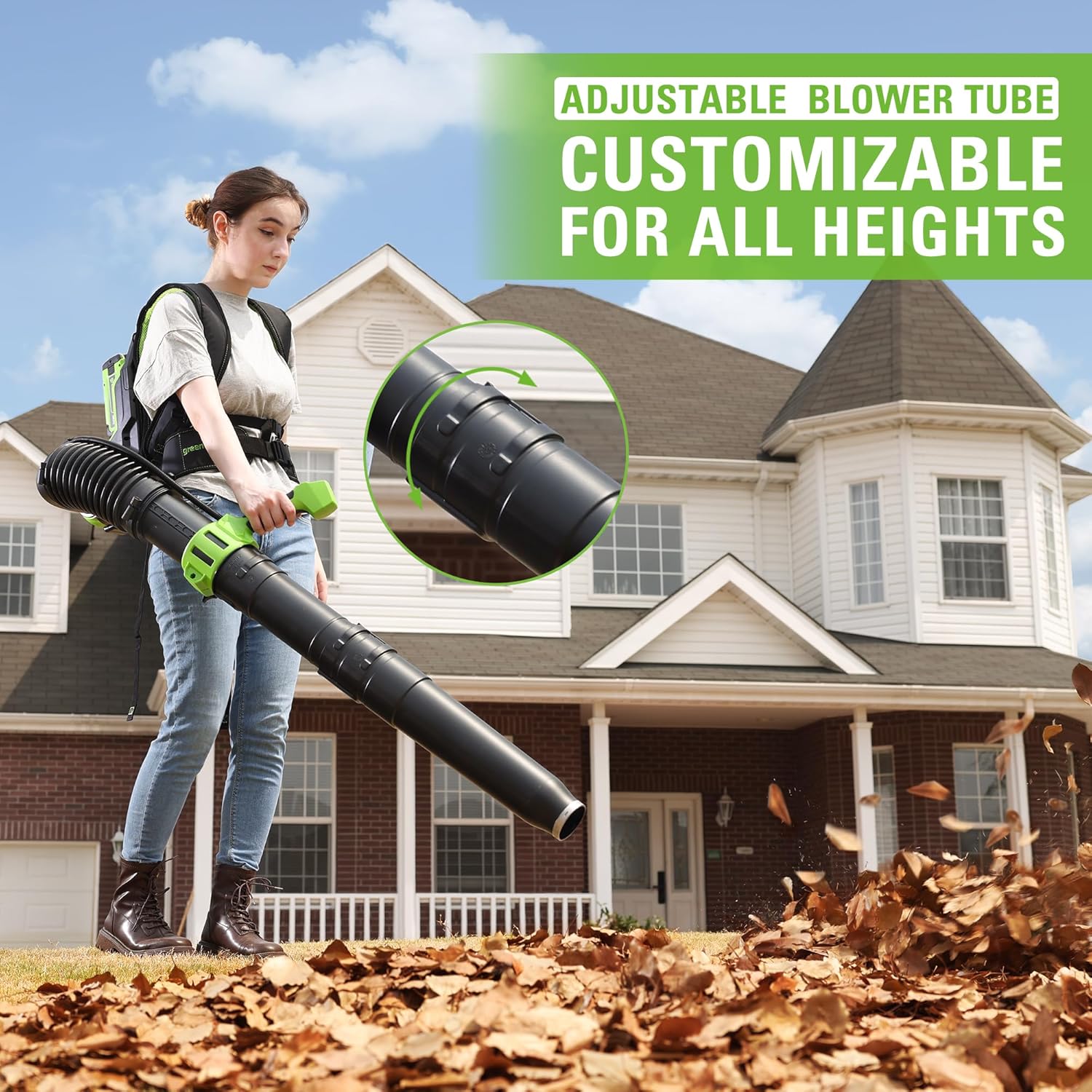 Greenworks 40V (175 MPH / 710 CFM / 75+ Compatible Tools) Dual Port Cordless Brushless Backpack Leaf Blower, (2)8.0Ah Battery and Charger Included
