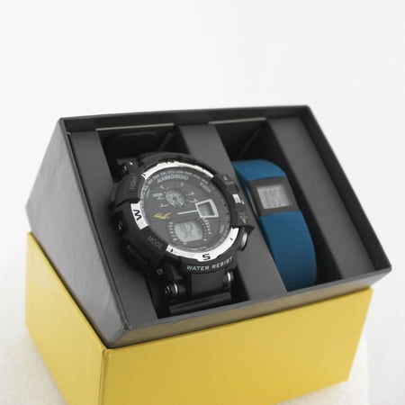 Everlast Unisex Digital Multifunctional Display Watch with Digital Activity Tracker - Black/Silver Watch with Navy Activity Tracker( EVWF041BK-NB-SET )