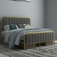 thumbnail image 2 of Double Bed, Metal Tube Vertical Gold Frame Bed, Velvet Upholstered Bed Frame with Headboard, Heavy Duty Platform Bed Frame, No Box Spring Required, Assembled Bed Frame,Noiseless, Full, Gray, 2 of 8